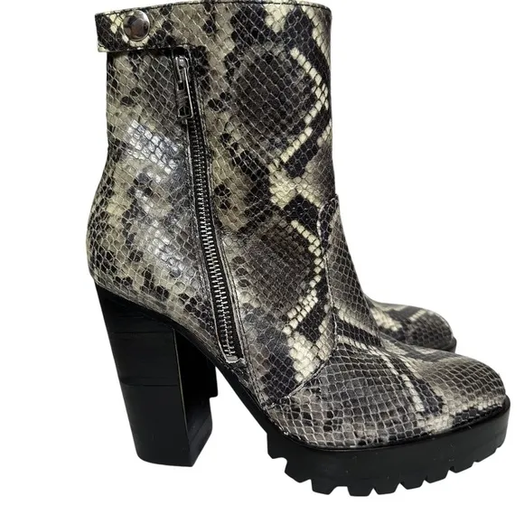 AllSaints Boots Womens Size 7 Ana Snake Embossed Leather Lug Sole Platform Y2K