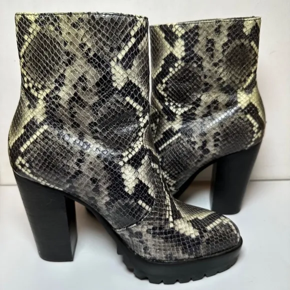 AllSaints Boots Womens Size 7 Ana Snake Embossed Leather Lug Sole Platform Y2K