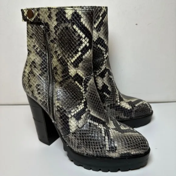 AllSaints Boots Womens Size 7 Ana Snake Embossed Leather Lug Sole Platform Y2K