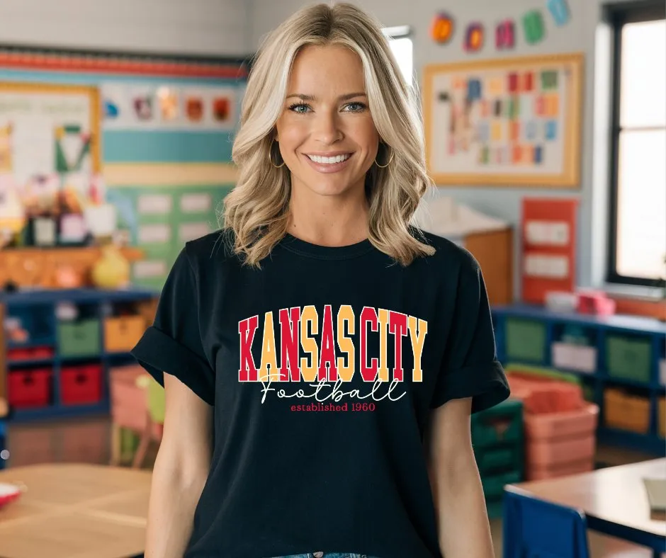 Alternating Red & Gold Kansas City Letters Black Tee