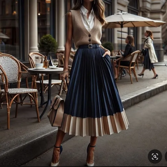 &amp; Other Stories Contrasting Pleated Satin A-line Midi Skirt NWOT US Size 2