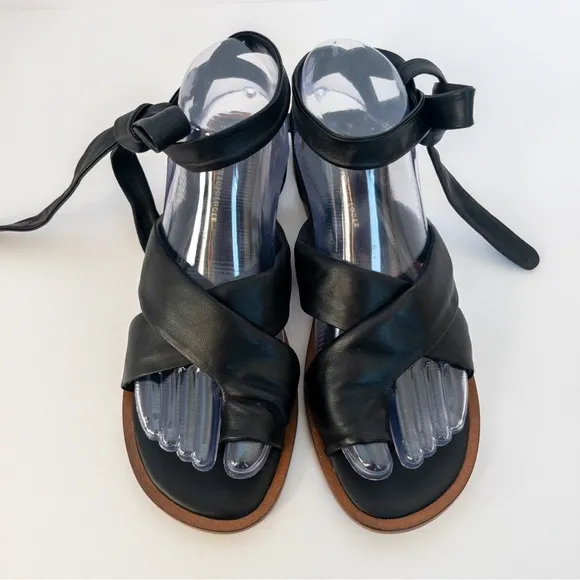 Anthropologie Black Leather Coralie Ankle-Tie Sandals