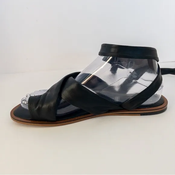 Anthropologie Black Leather Coralie Ankle-Tie Sandals