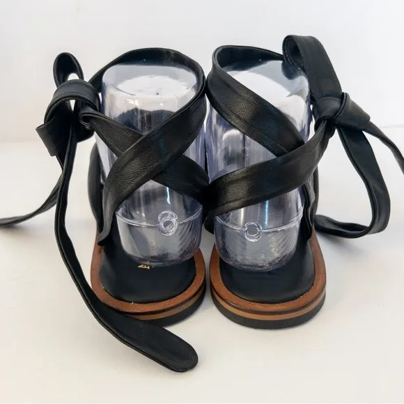 Anthropologie Black Leather Coralie Ankle-Tie Sandals