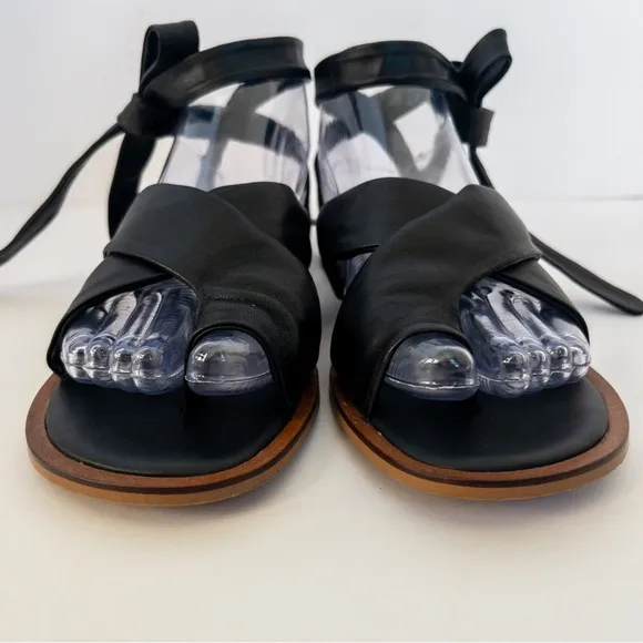 Anthropologie Black Leather Coralie Ankle-Tie Sandals