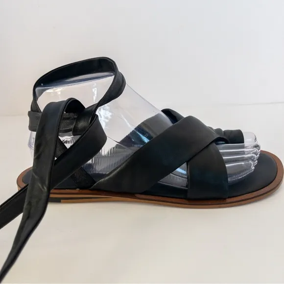 Anthropologie Black Leather Coralie Ankle-Tie Sandals