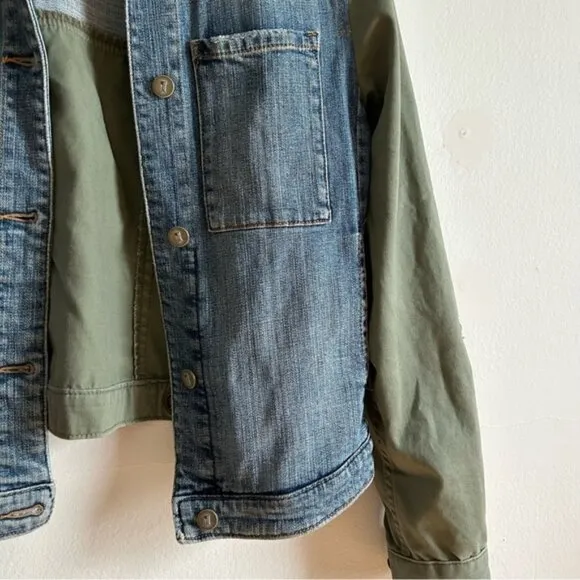 Anthropologie Pilcro And the Letterpress Colorblock Bi Material Denim Jacket