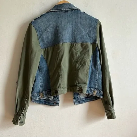 Anthropologie Pilcro And the Letterpress Colorblock Bi Material Denim Jacket