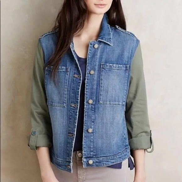 Anthropologie Pilcro And the Letterpress Colorblock Bi Material Denim Jacket