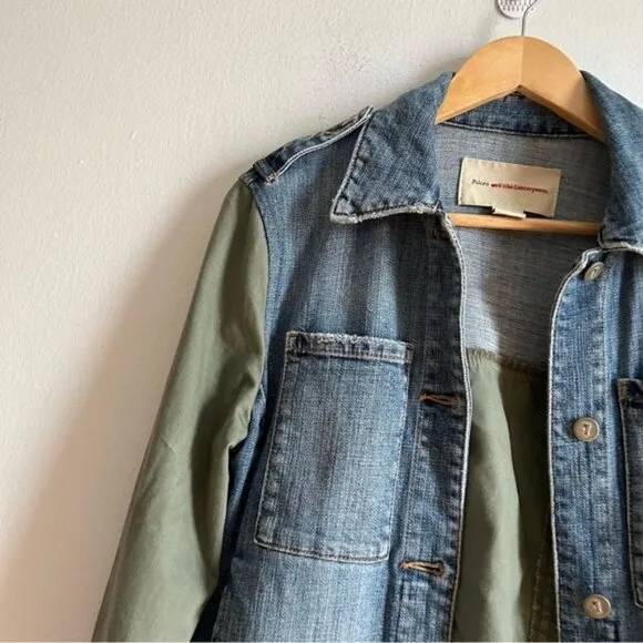 Anthropologie Pilcro And the Letterpress Colorblock Bi Material Denim Jacket