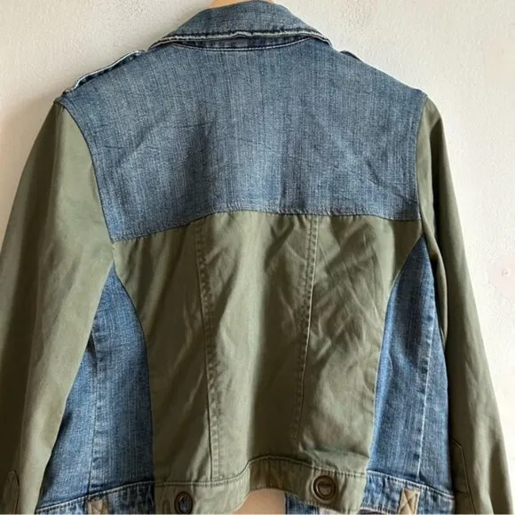 Anthropologie Pilcro And the Letterpress Colorblock Bi Material Denim Jacket