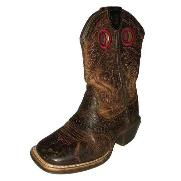 Ariat Brown Leather Cowboy Western Boots Square Toe Toddler Kids Size 8