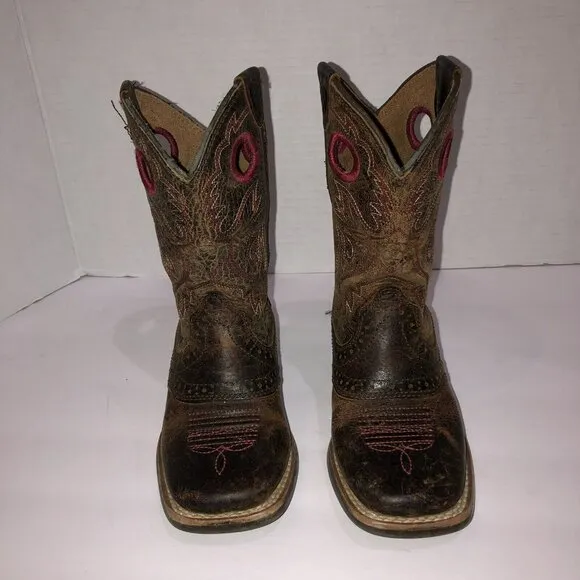 Ariat Brown Leather Cowboy Western Boots Square Toe Toddler Kids Size 8