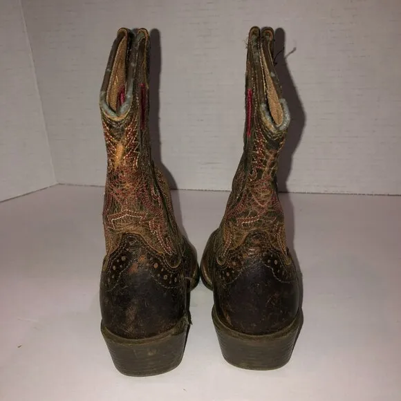 Ariat Brown Leather Cowboy Western Boots Square Toe Toddler Kids Size 8