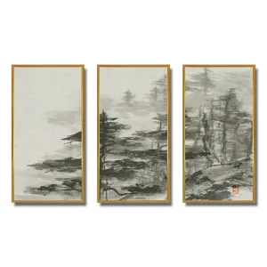 Asian Forest - Cabin & Lodge Framed Canvas Wall Art Set Of 3 Millwood Pines Frame Color: Gold Framed Size: 48" W x 32" H