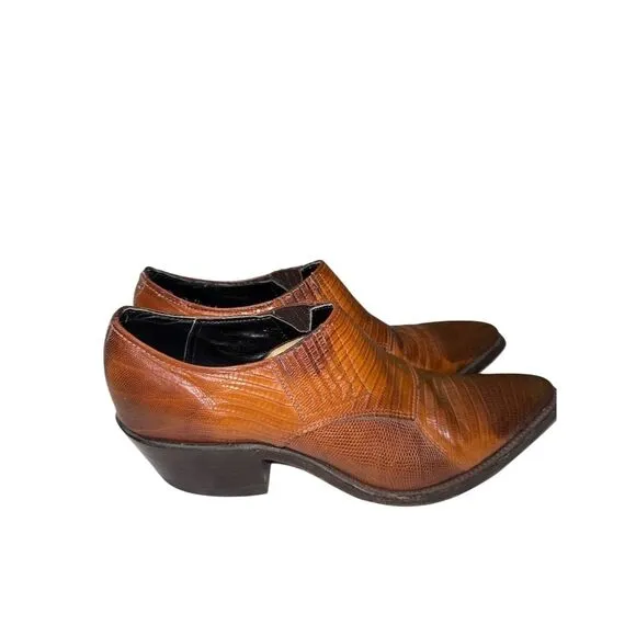 Authentic Nocona Women's Brown Ankle Booties Size 7 B shoe Teju Lizard skin