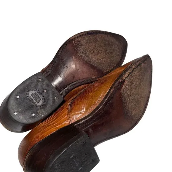 Authentic Nocona Women's Brown Ankle Booties Size 7 B shoe Teju Lizard skin