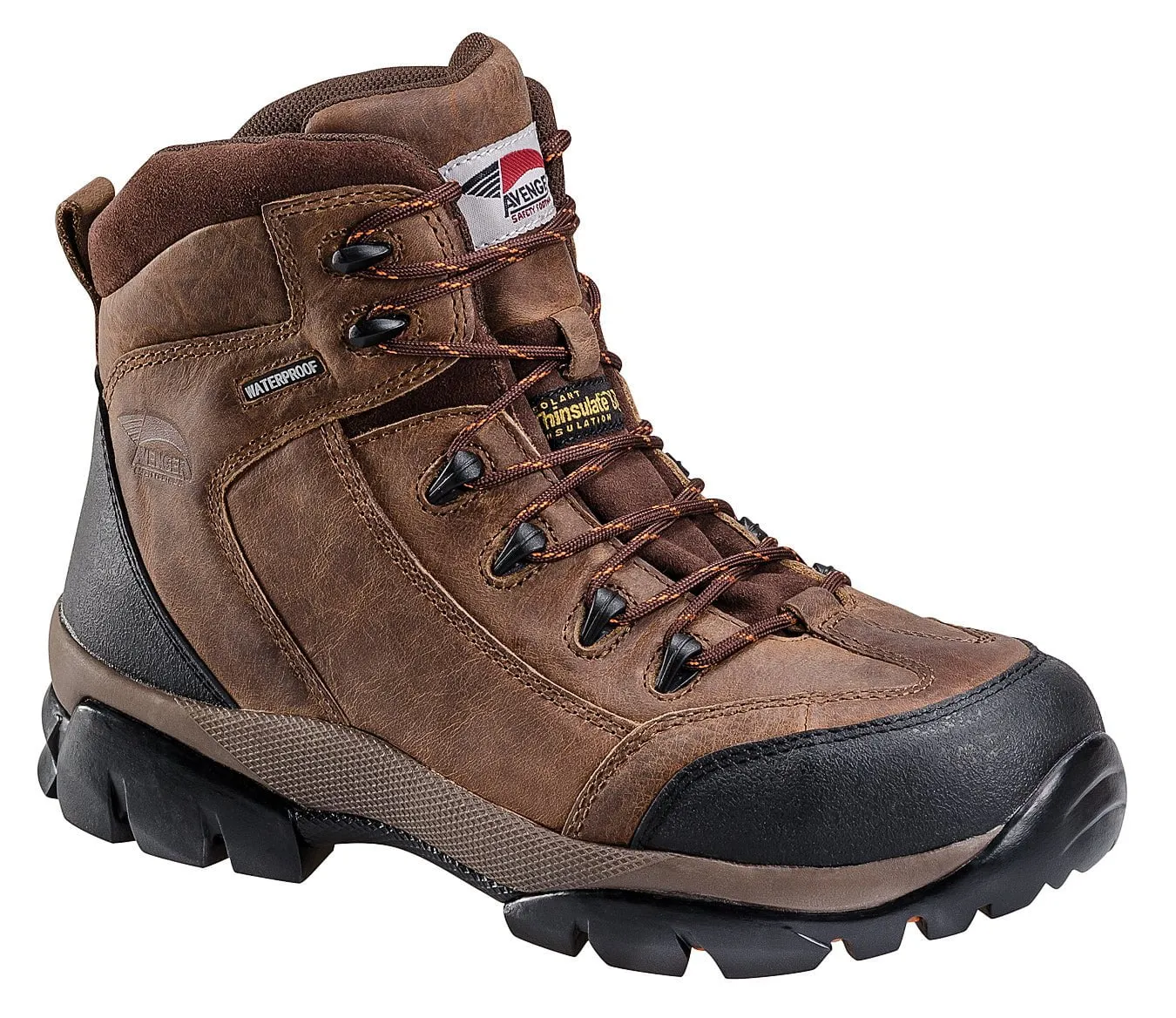 Avenger Mens Composite Toe EH WP Insulated Hiker W Brown Boots Leather