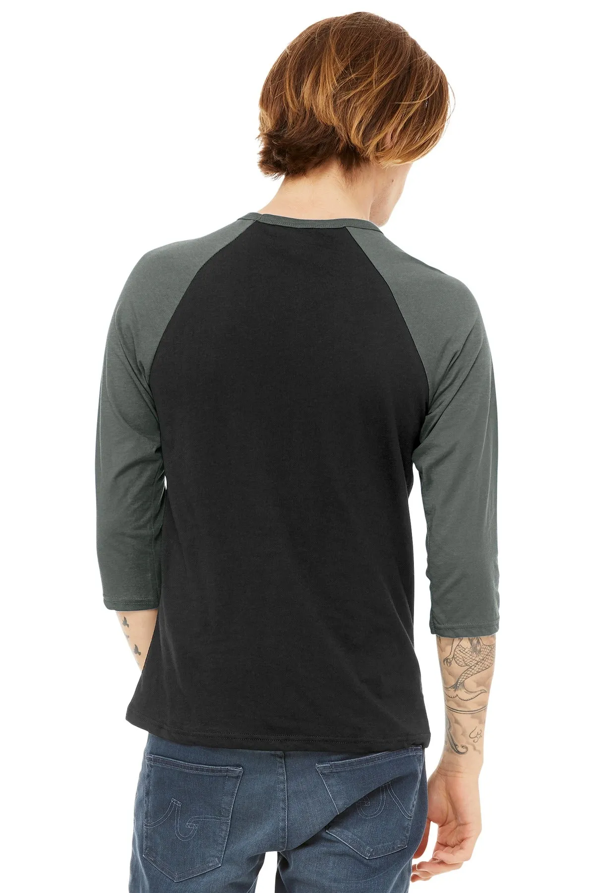 BELLA CANVAS  Unisex 3/4-Sleeve Baseball Tee. BC3200 Black/ Deep Heather