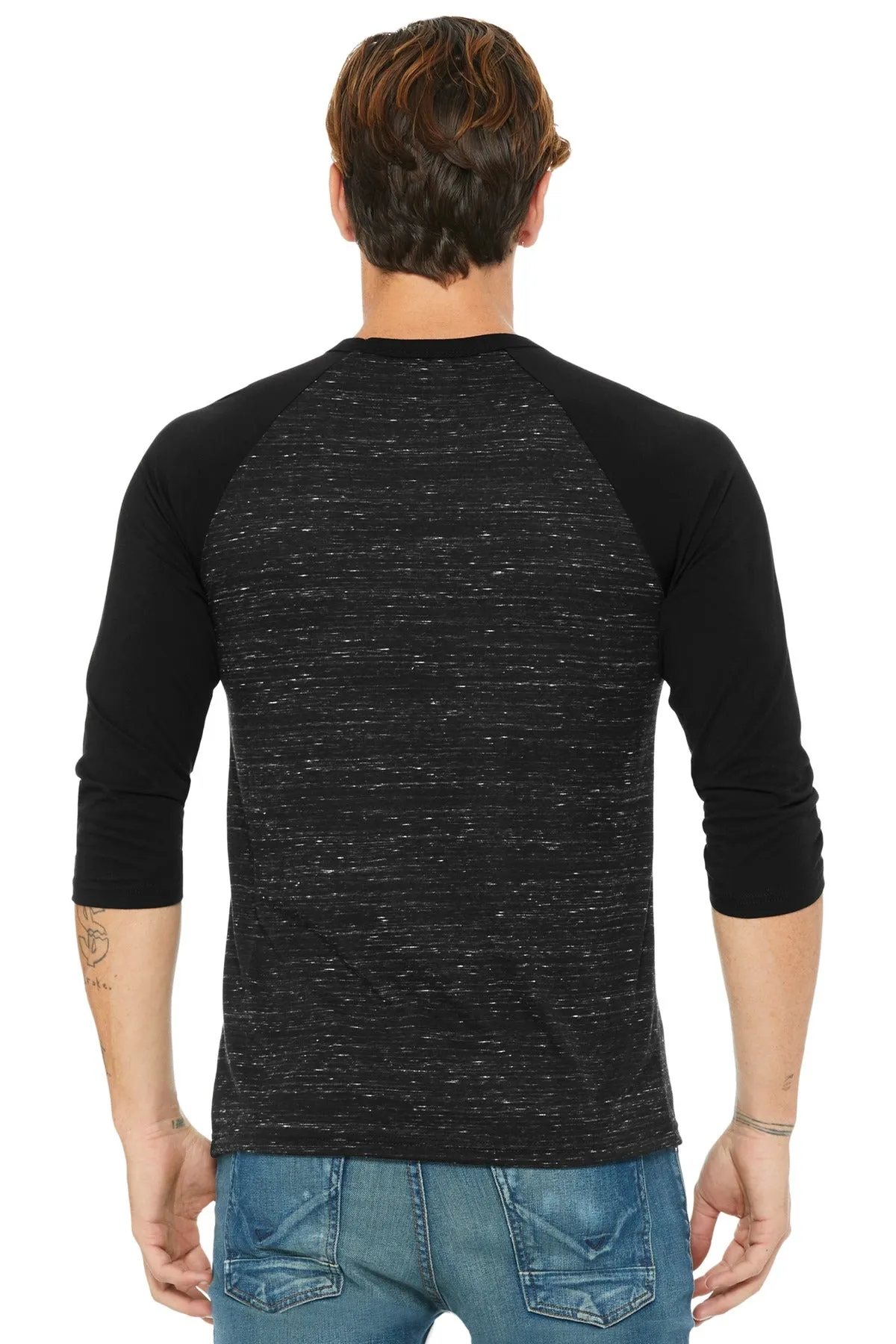 BELLA CANVAS  Unisex 3/4-Sleeve Baseball Tee. BC3200 Black Marble/ Black