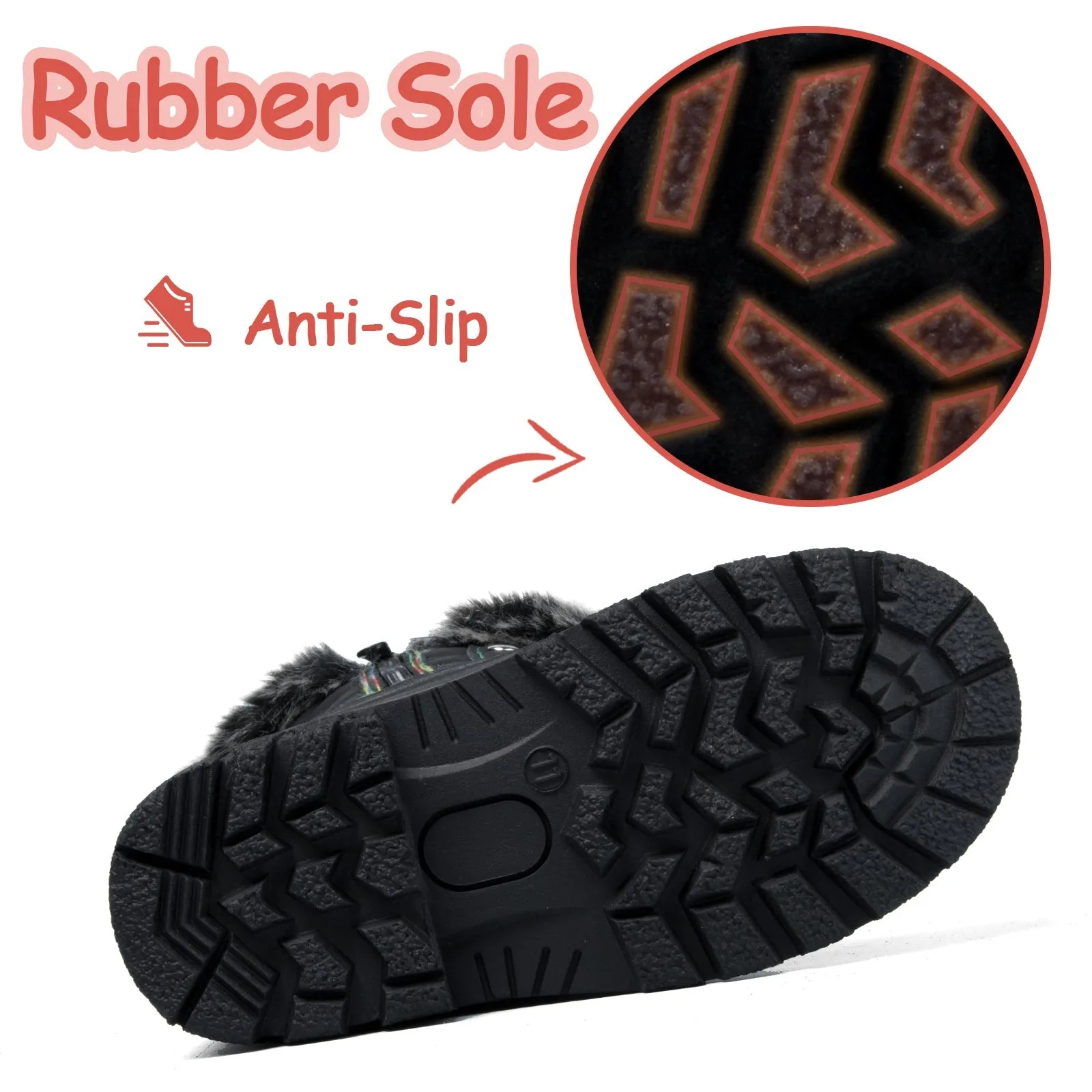 Black Color Line Non-Slip Waterproof Snow Boots