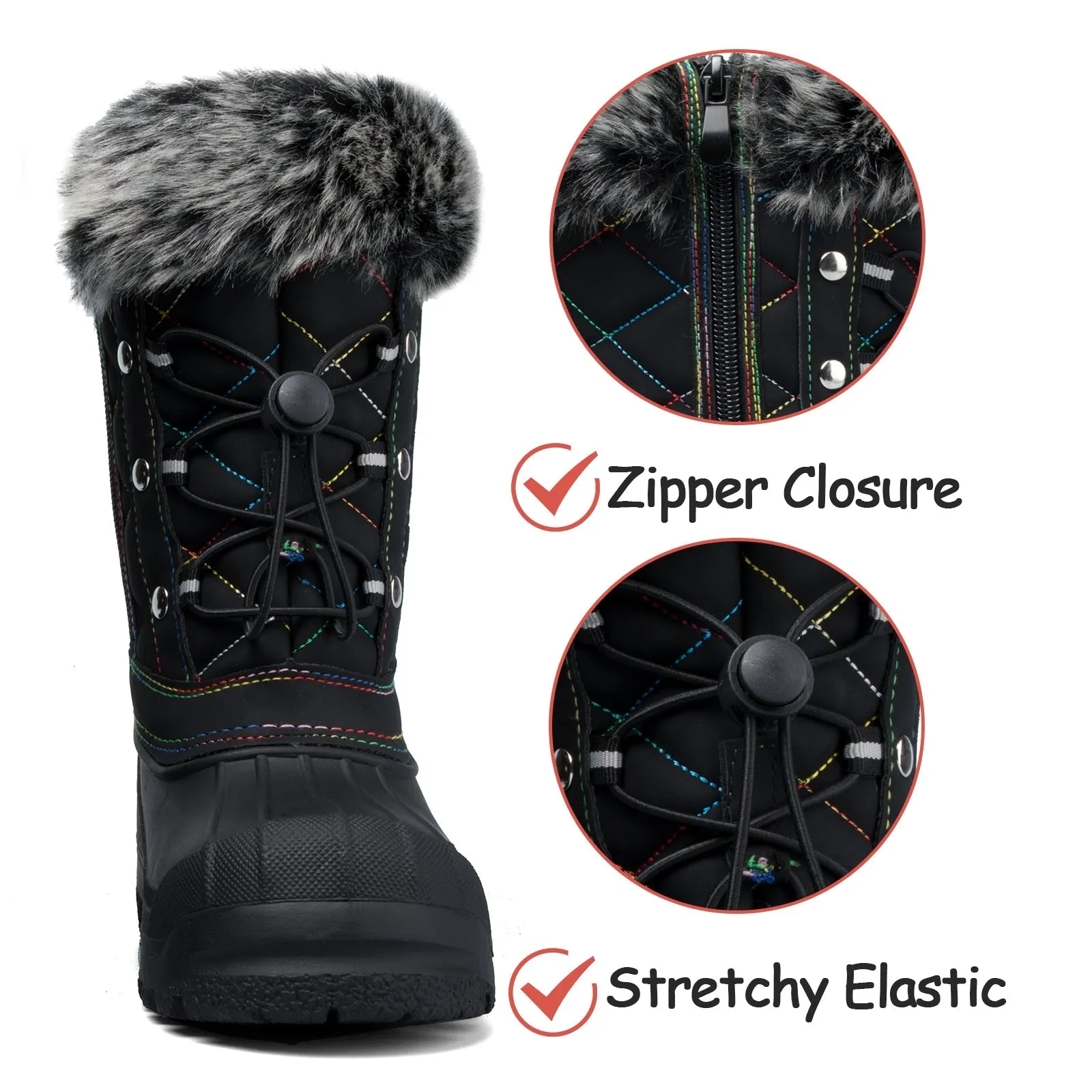 Black Color Line Non-Slip Waterproof Snow Boots