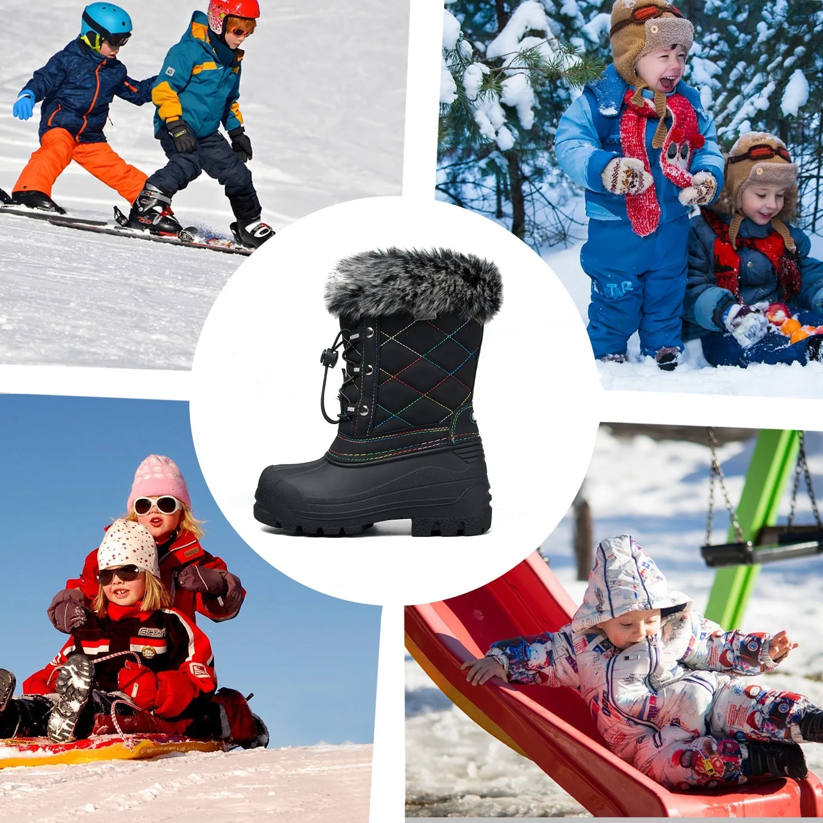 Black Color Line Non-Slip Waterproof Snow Boots