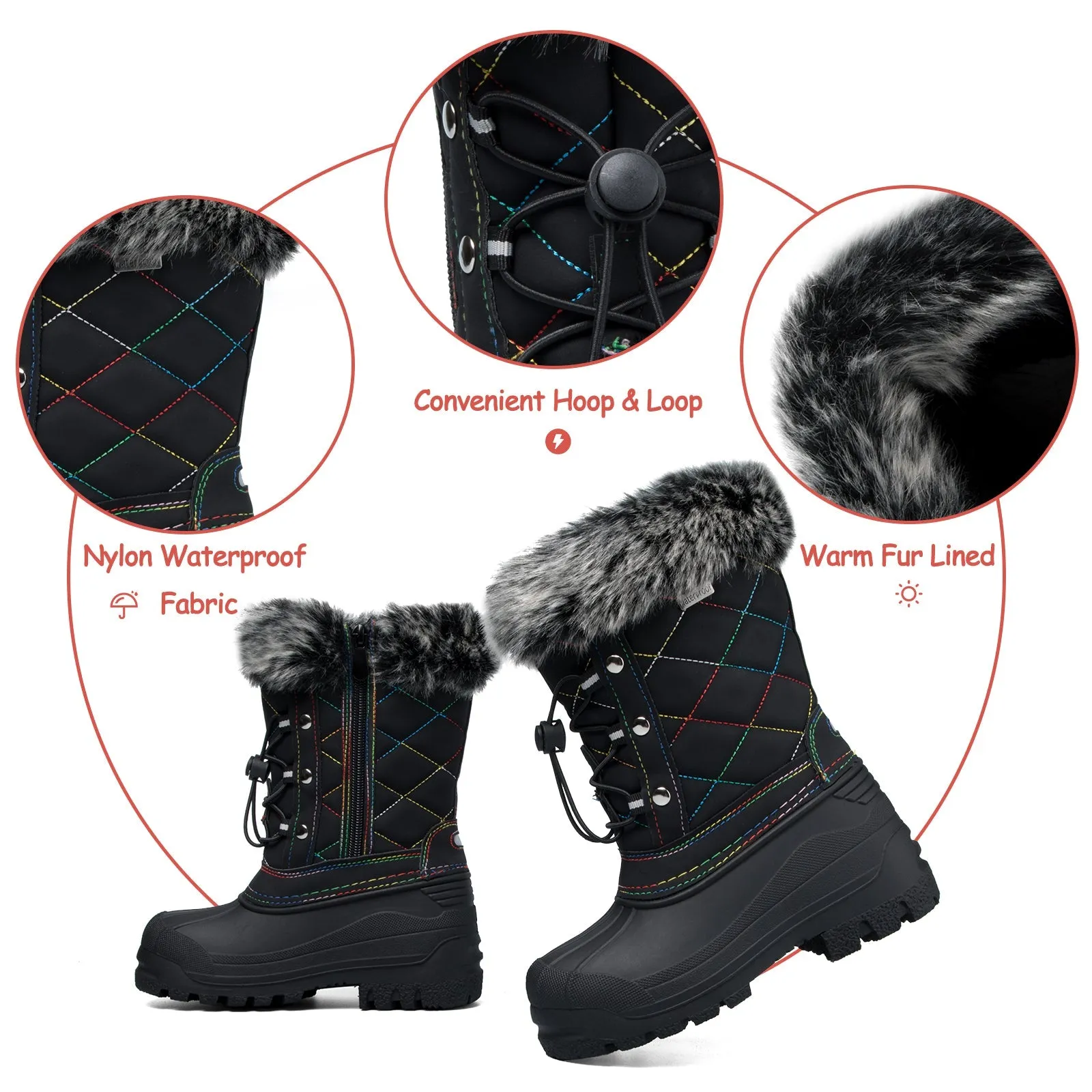 Black Color Line Non-Slip Waterproof Snow Boots