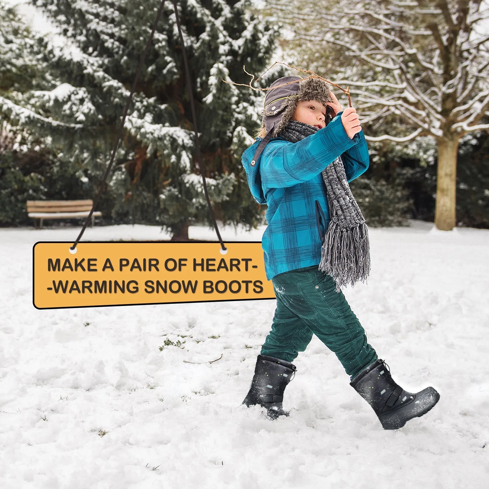 Black Dinosaur Insulated Waterproof Snow Boots