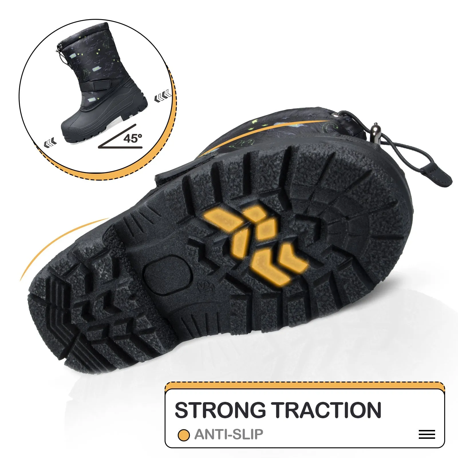 Black Dinosaur Insulated Waterproof Snow Boots