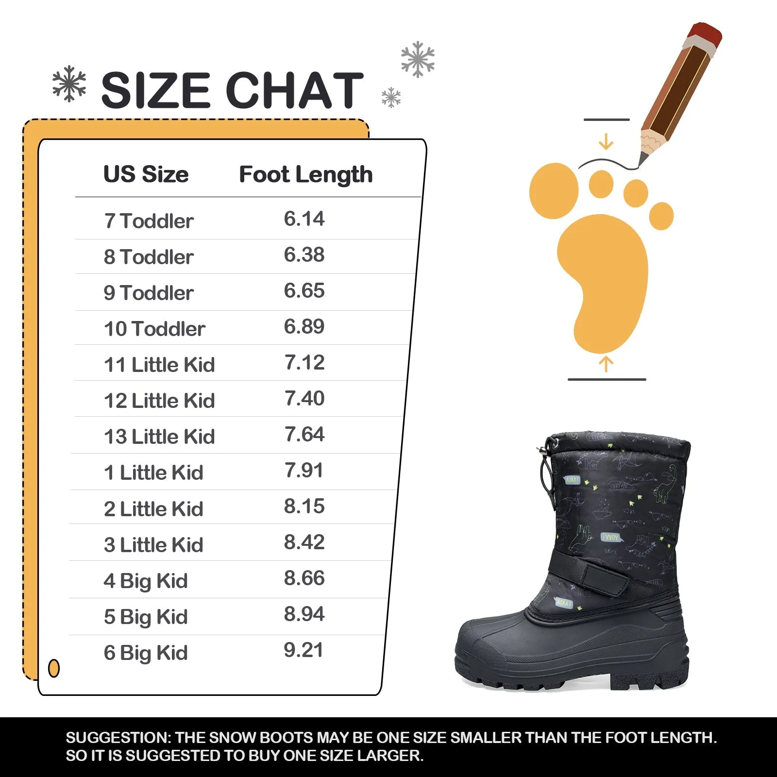 Black Dinosaur Insulated Waterproof Snow Boots