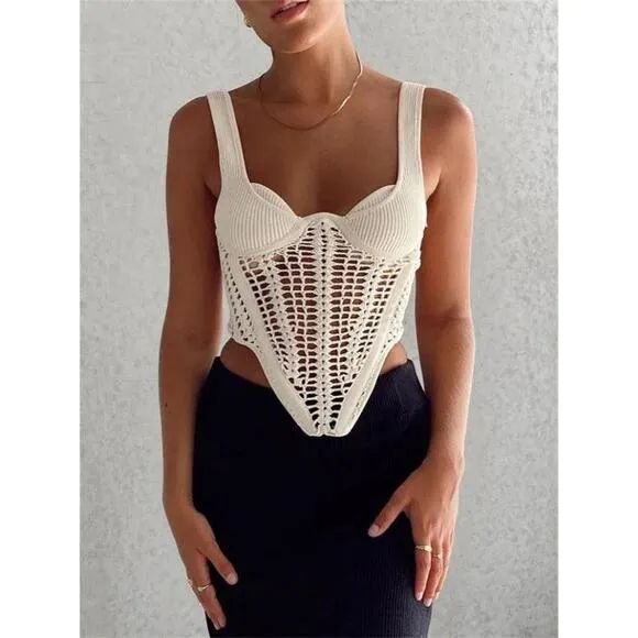 Black Fishbone Crocheted Knitted Corset style Crop Top