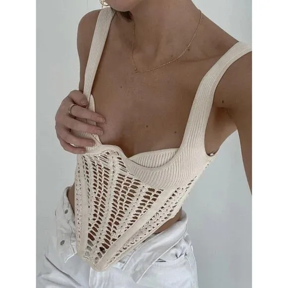 Black Fishbone Crocheted Knitted Corset style Crop Top