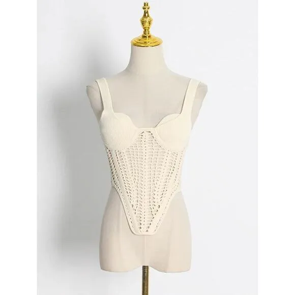 Black Fishbone Crocheted Knitted Corset style Crop Top
