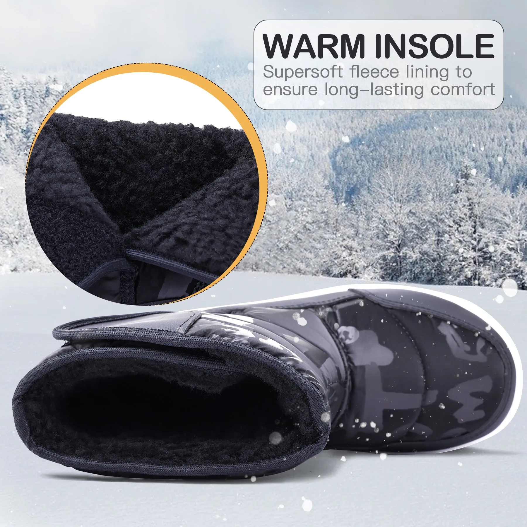 Black Matte Fur Lined Waterproof Snow Boots