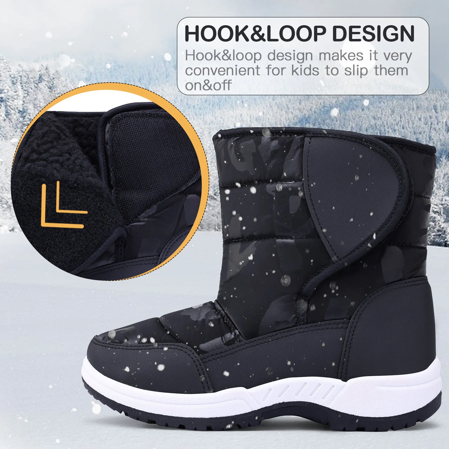 Black Matte Fur Lined Waterproof Snow Boots