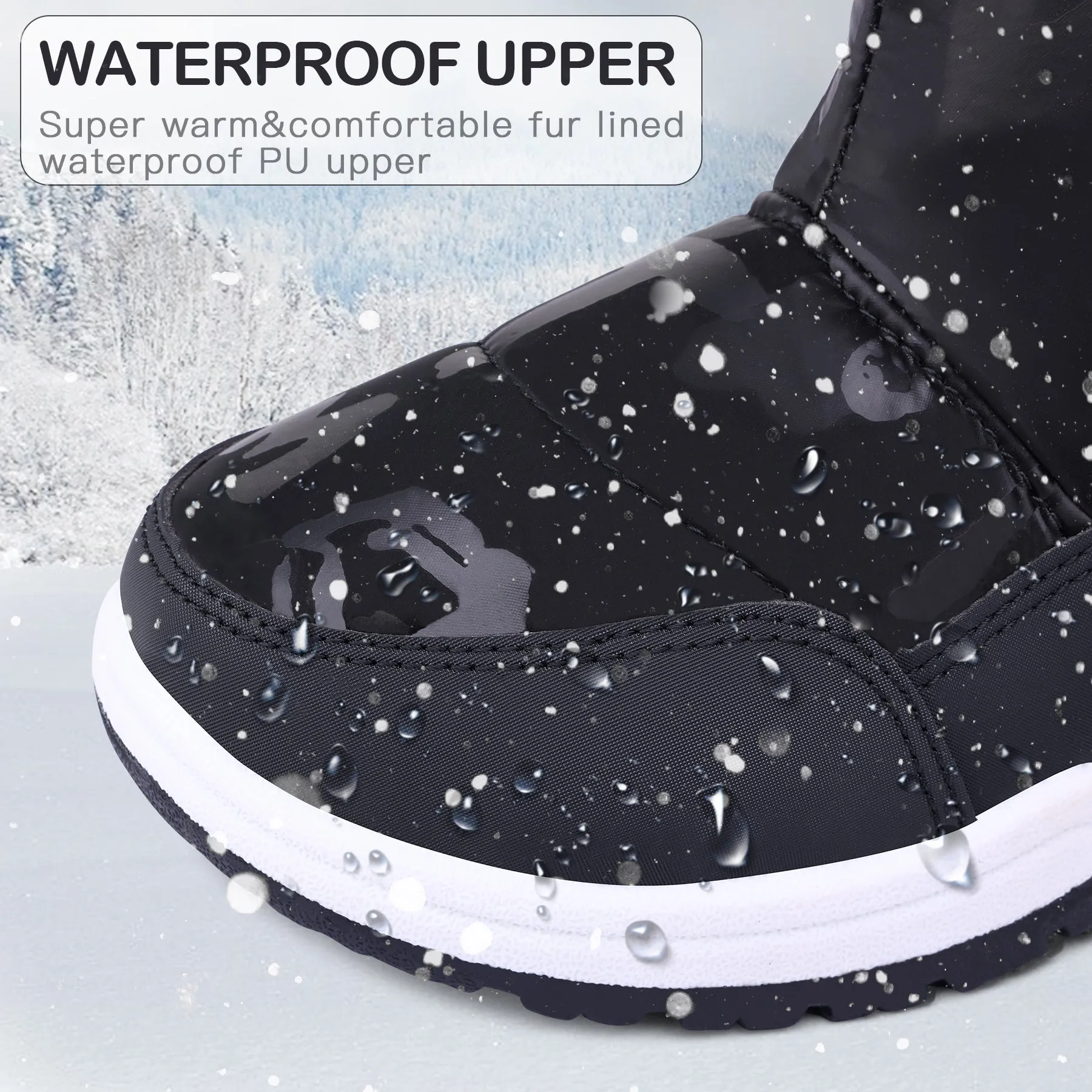 Black Matte Fur Lined Waterproof Snow Boots