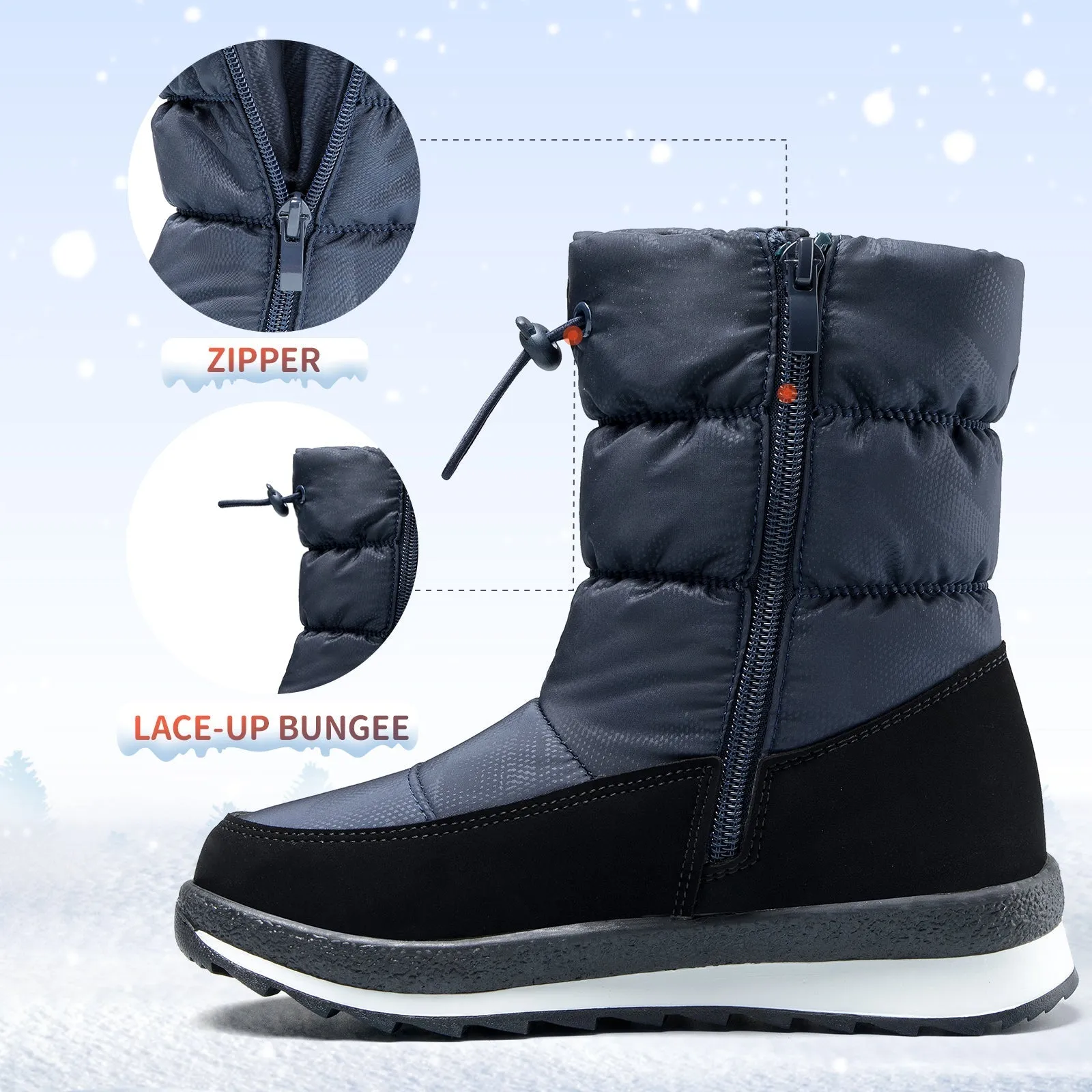Black/Blue Winter Outdoor Waterproof Snow Boots