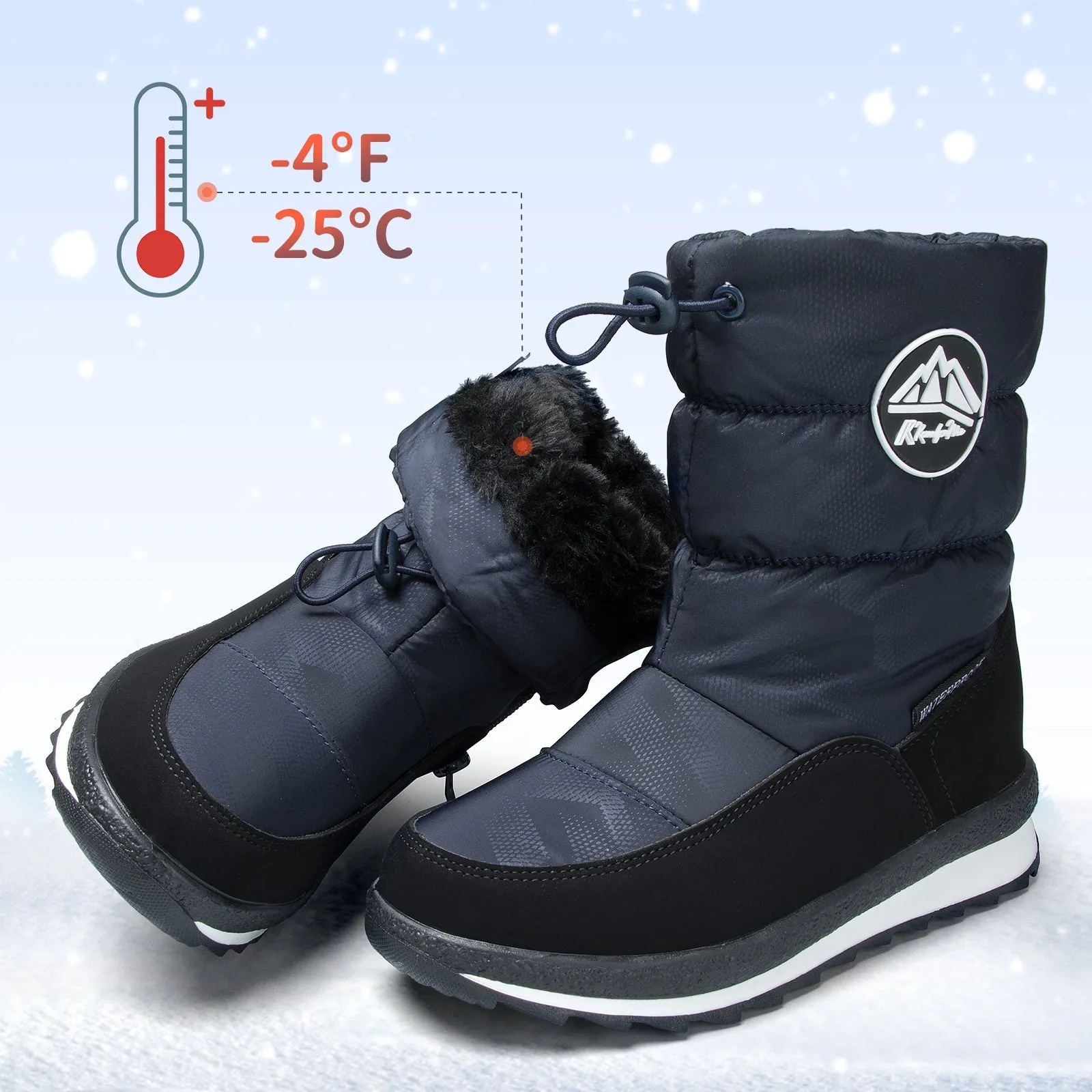 Black/Blue Winter Outdoor Waterproof Snow Boots