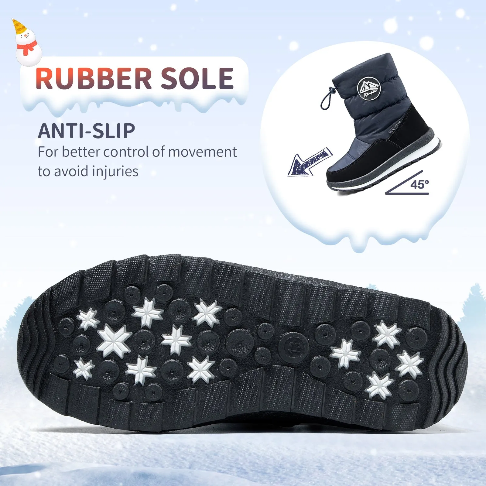 Black/Blue Winter Outdoor Waterproof Snow Boots