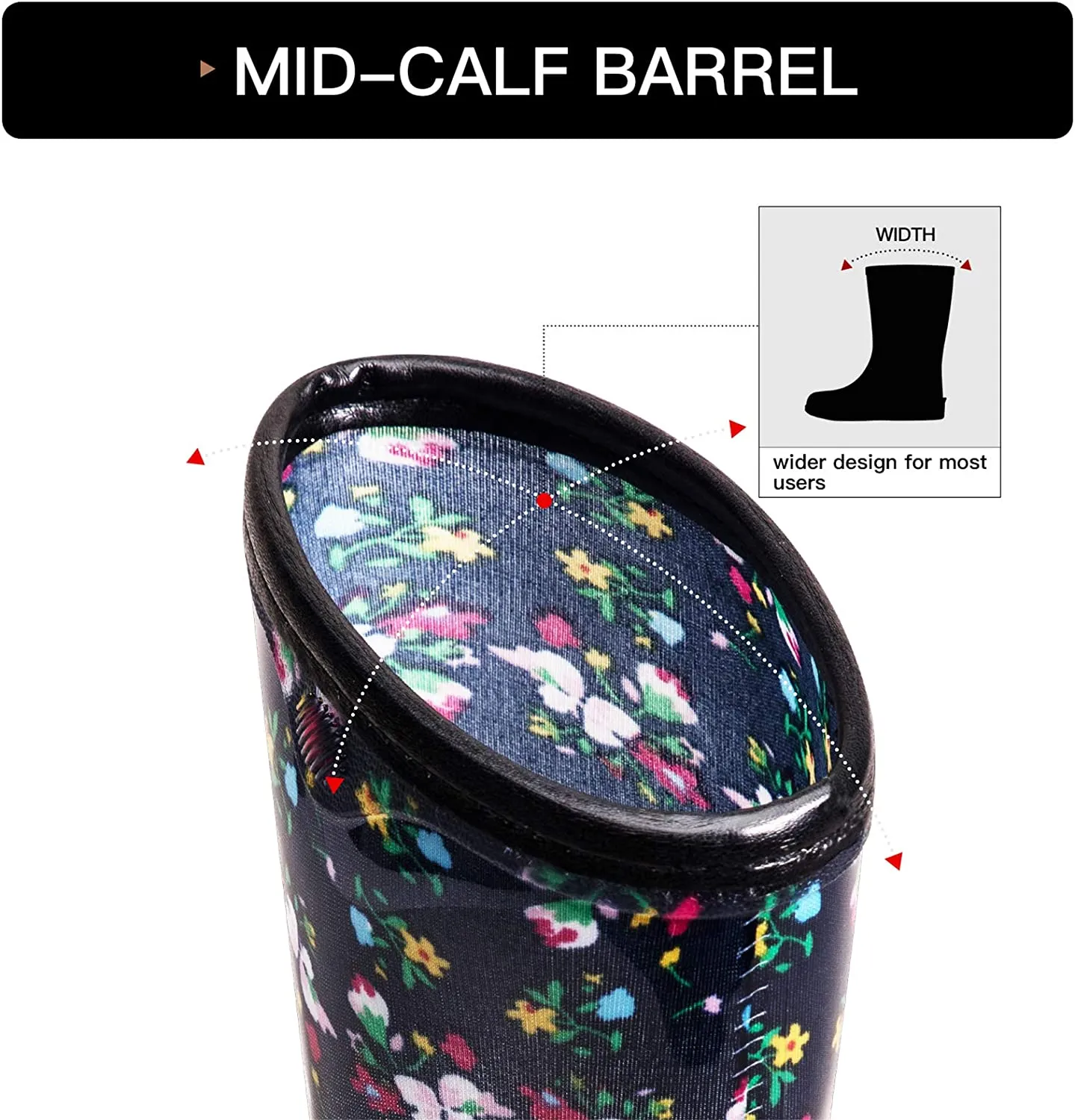 Blue Floral Waterproof Print Mid-Cut Rain Boots