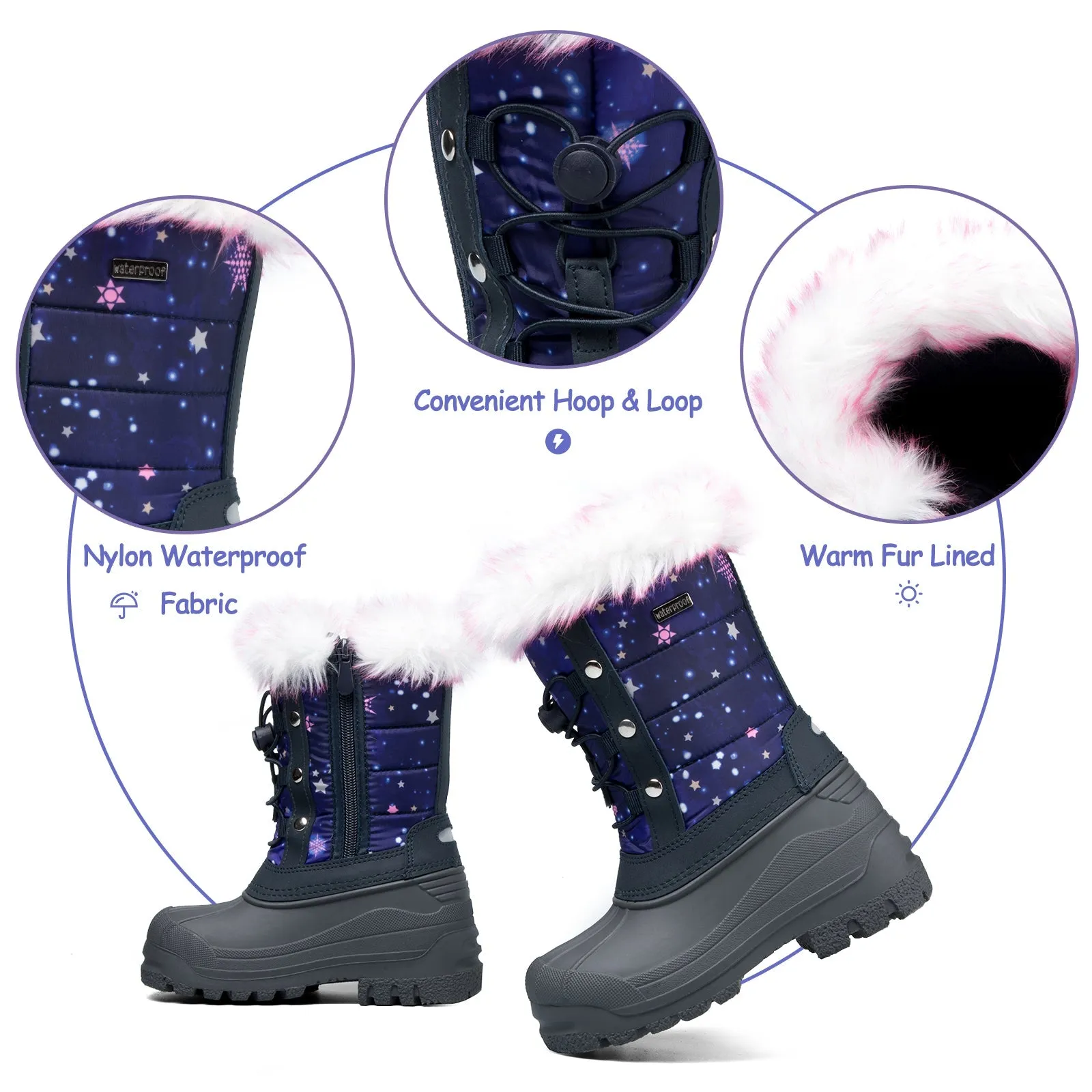 Blue Fur Collar Outdoor Sports Snow Boots