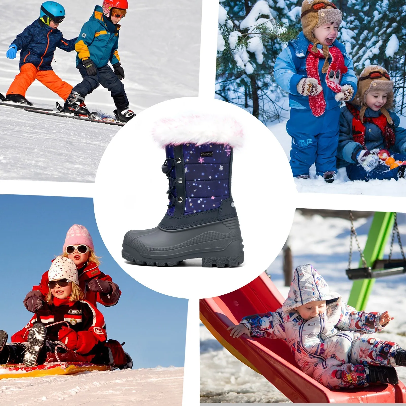 Blue Fur Collar Outdoor Sports Snow Boots