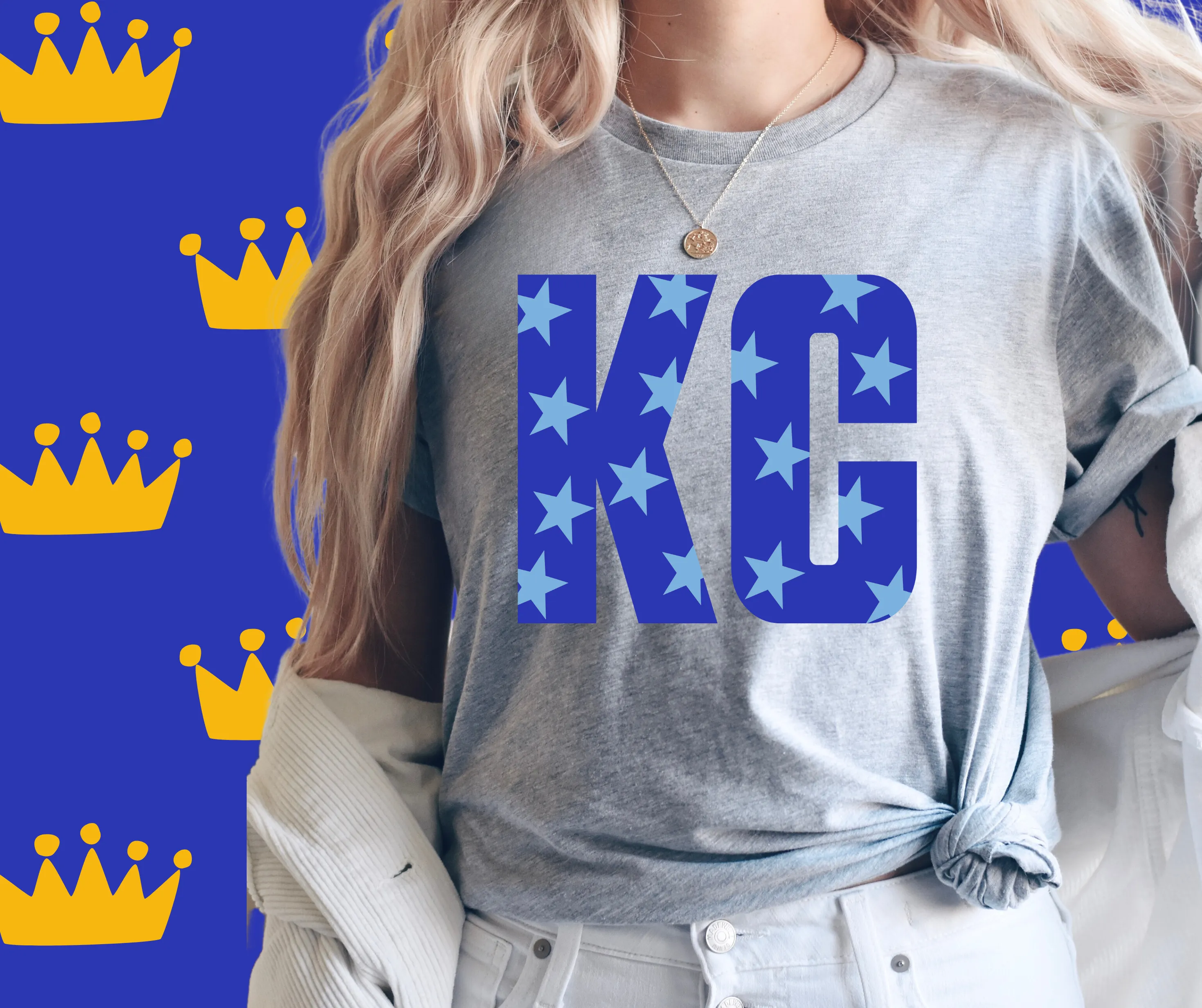 Blue KC Light Blue Stars Grey Graphic Tee