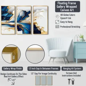 Blue Whale On White IV - Nautical & Coastal Framed Canvas Wall Art Set Of 3 Rosecliff Heights Frame Color: White Size: 32" H x 48" W x 1" D