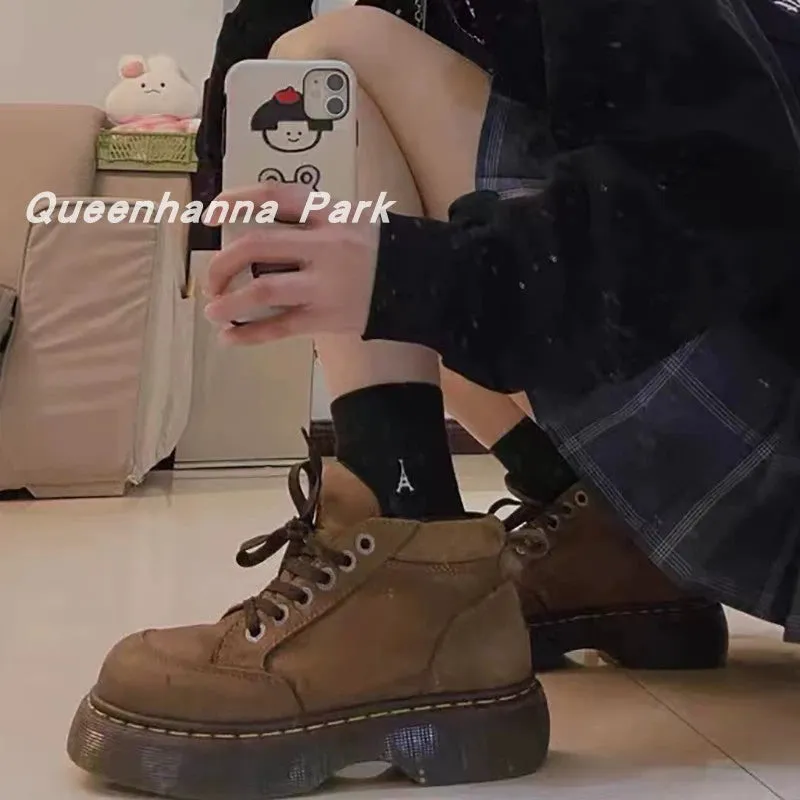 Boots Women's American Retro Casual Lace up Matte Leather