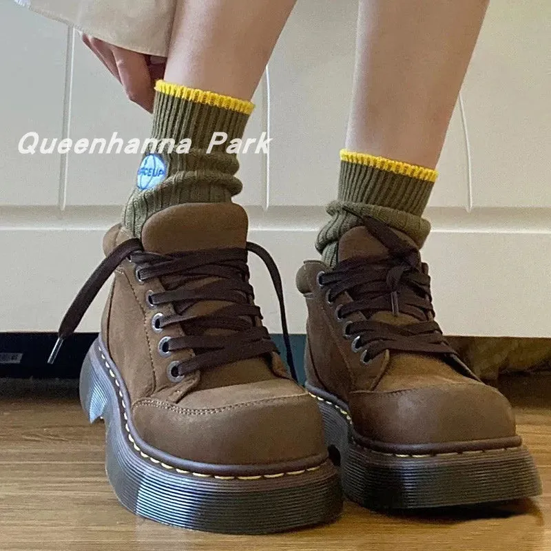 Boots Women's American Retro Casual Lace up Matte Leather