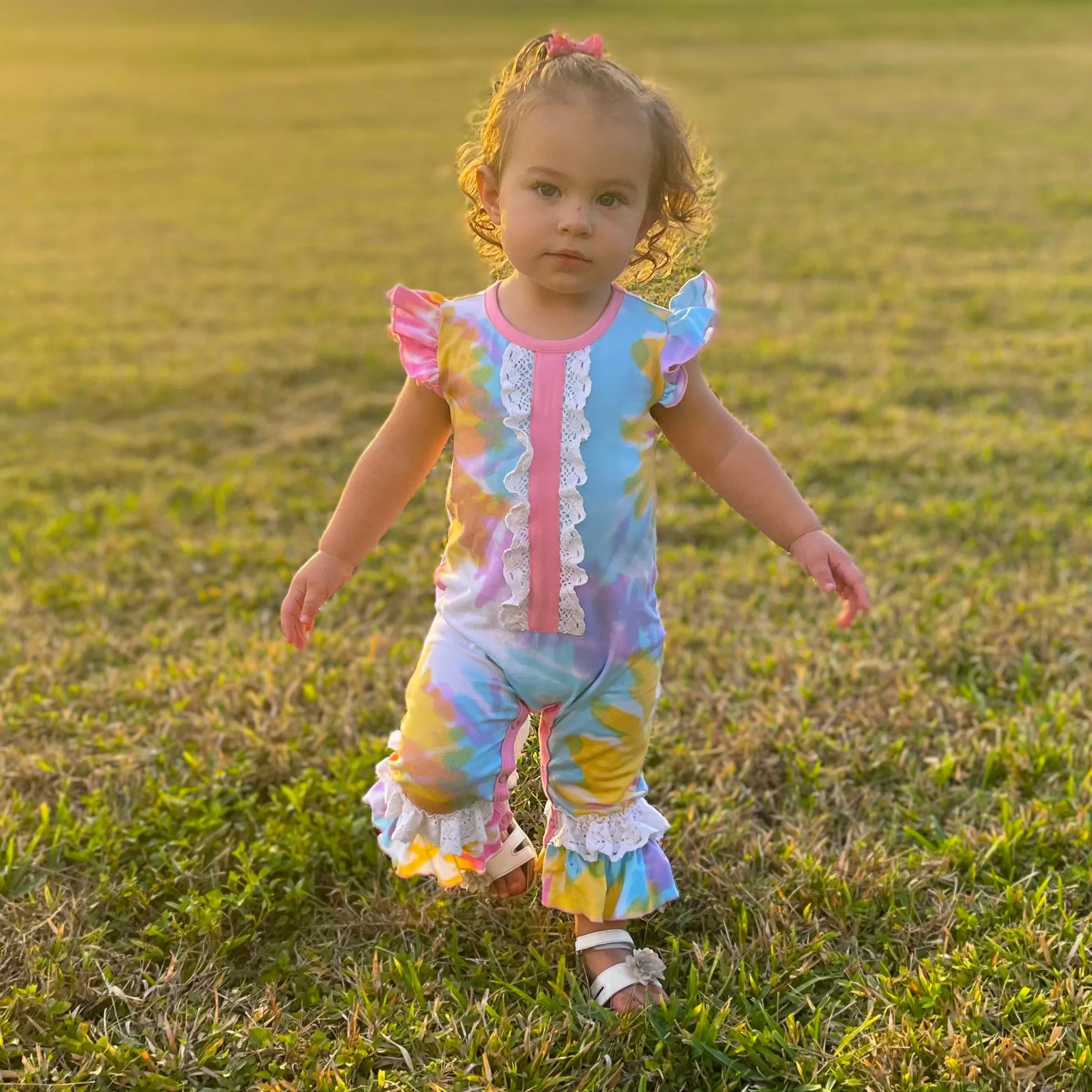 Boutique Pastel Tie Dye Baby Girls Easter Romper Onesie Toddler Jumpsuit