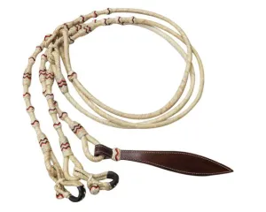 Braided Natural Rawhide Romal Reins with natural stitched Leather Popper