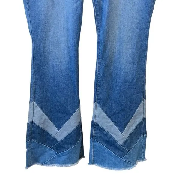 C Est. 1946 Colorblock Patchwork Raw Hem Flare Jeans
